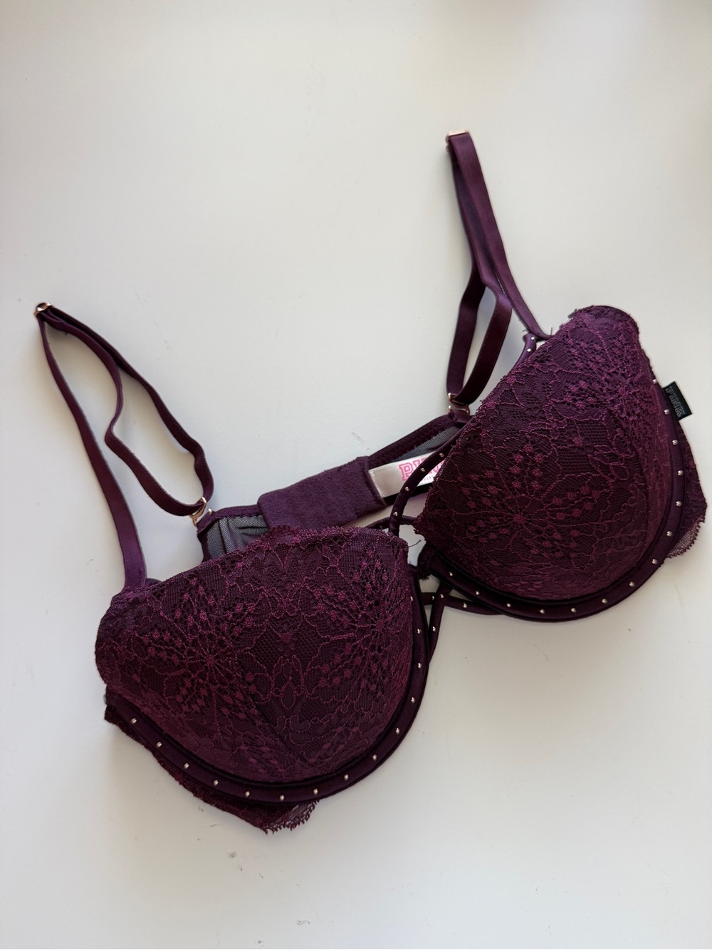 Victoria’s Secret Lace Push-Up Bra 34C in Deep Plum Embellished Women Intimates